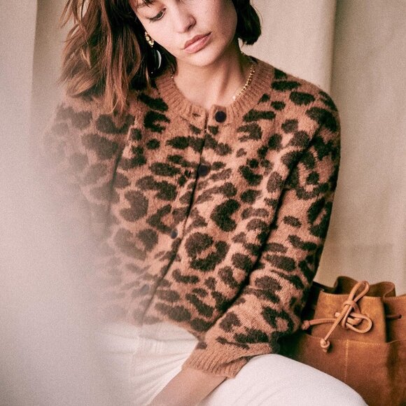 Sezane Gilet Gustave Wool Cardigan Leopard Print - Small